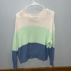 white, mint, and blue stripped sweater